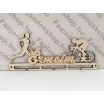 futó lány és kerékpáros grafikával ellátott érmeim feliratú éremtartó